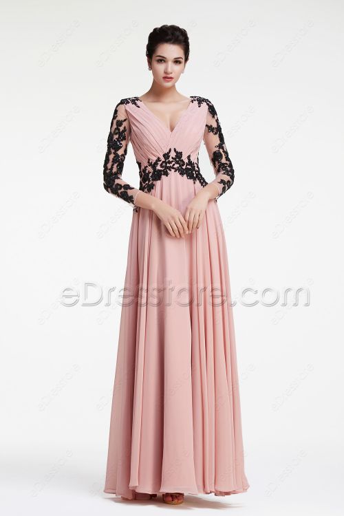 Modest Dusty Rose Prom Dresses Long Sleeves