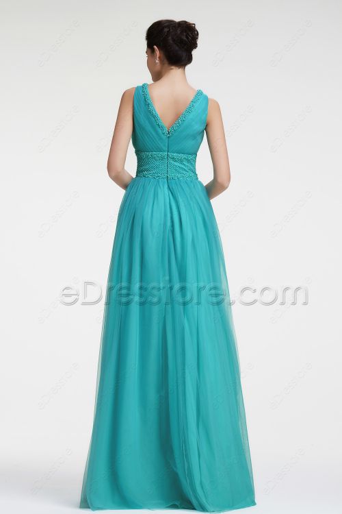 Beaded Turquoise Prom Dresses Long