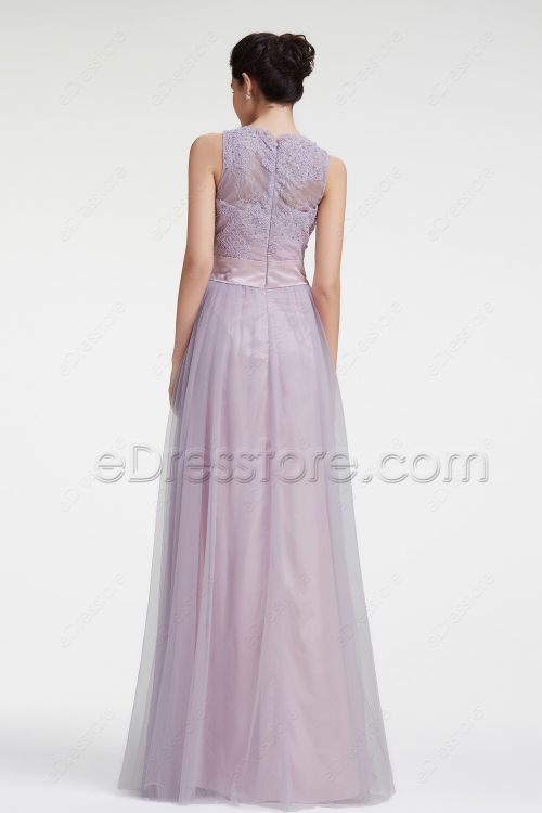 Dusty Lavender Modest Lace Prom Dresses