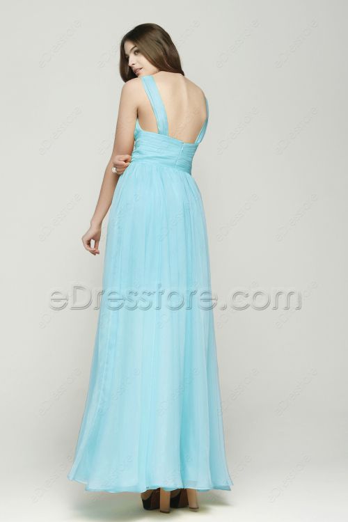 Elegant Sky Blue Flowing Chiffon Prom Dress Long