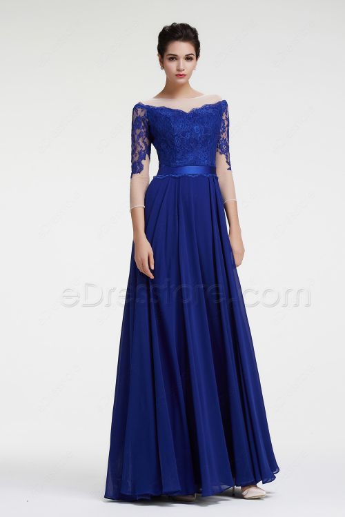 Royal Blue Lace Mother of the Bride Dresses with Sleeves