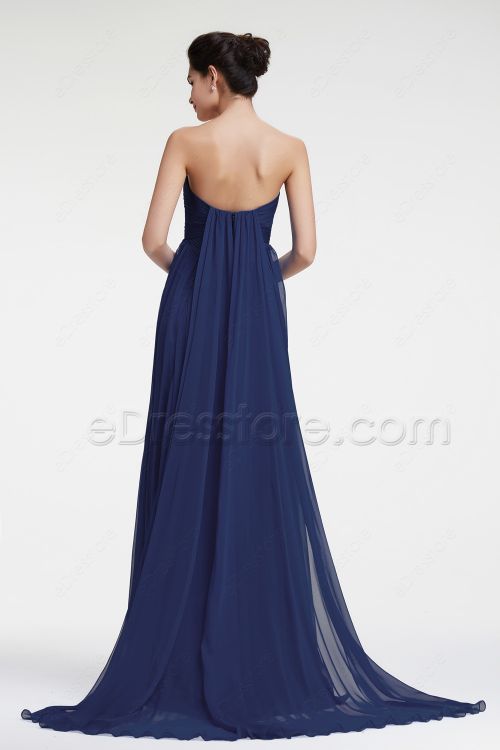 Navy Blue Prom Dresses Empire Waist Formal Dresses