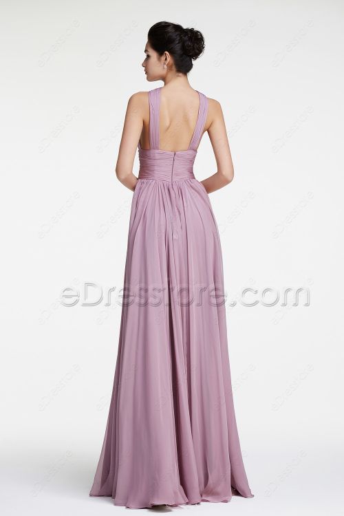 Wisteria Purple Halter Bridesmaid Dresses Long