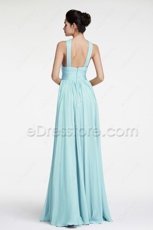 Light Blue Flowing Chiffon Long Prom Dresses