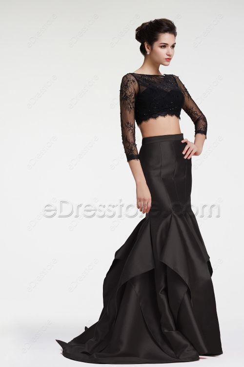 Black Mermaid Two Piece Prom Dress Long Sleeves(Only Skirt)