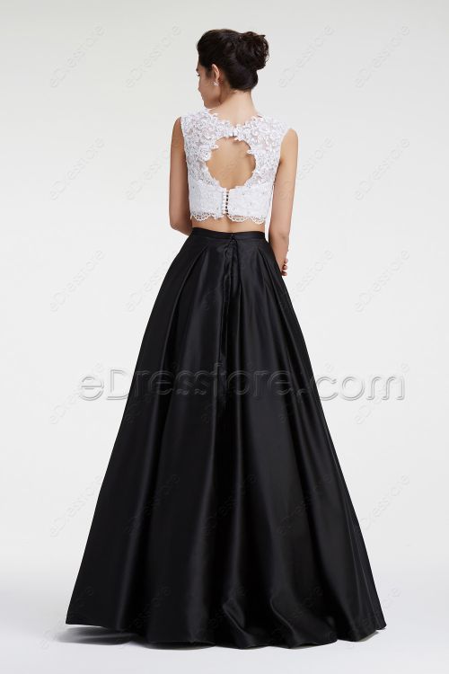 Black and White Two Piece Prom Dresses Ball Gown