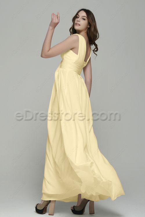 Simple Elegant Soft Yellow Chiffon Long Prom Dresses