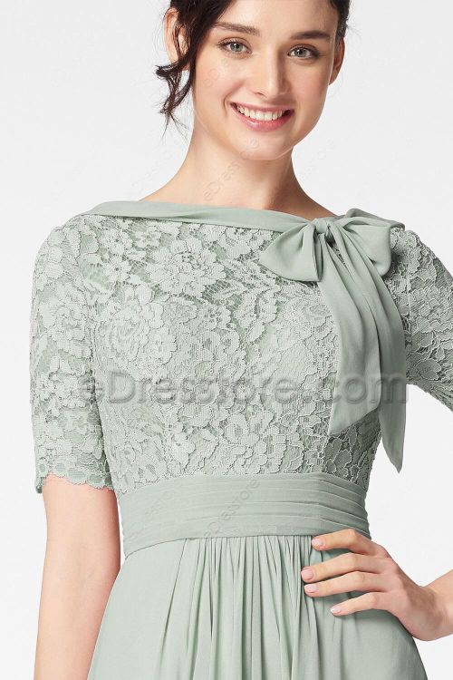 Modest Sage Green Bridesmaid Dresses with Sleeves