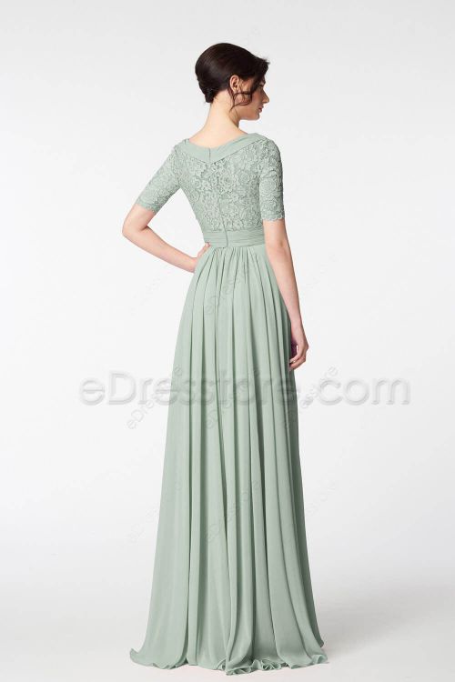 Modest Sage Green Bridesmaid Dresses with Sleeves