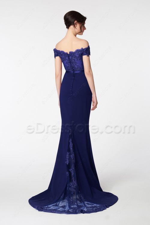 Navy Blue Mermaid Bridesmaid Dresses Off the Shoulder Gown