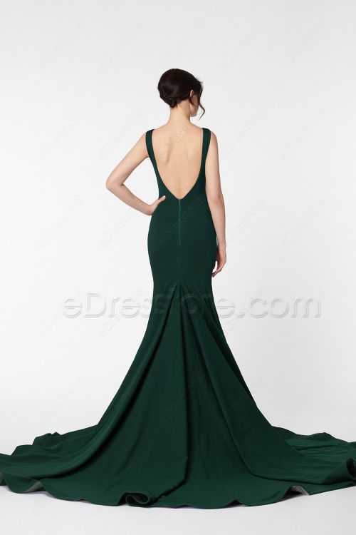 Backless Pageant Evening Dresses Dark Green Mermaid