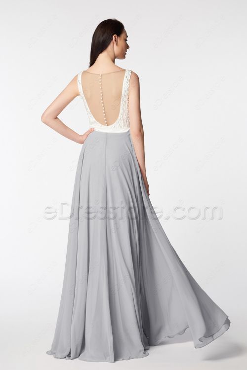 Grey Bridesmaid Dresses Long with Pearl Beadings
