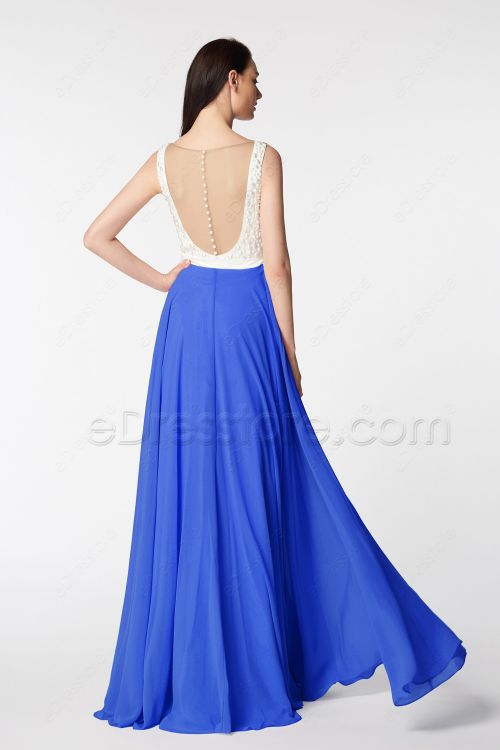 Royal Blue Backless Beaded Long Pageant Evening Dresses