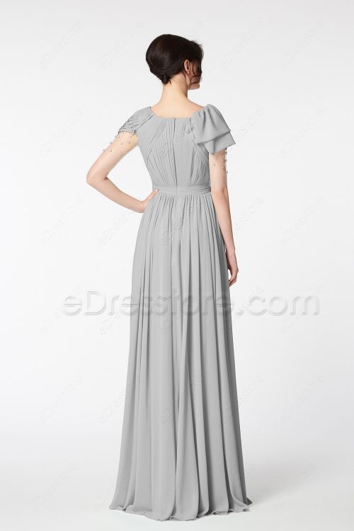 Gray Modest Mother of the Bride Dresses Elbow Sleeves