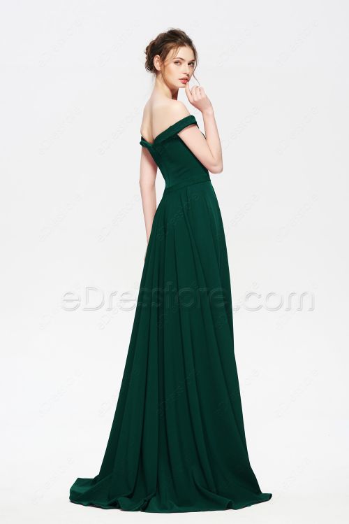 Forest Green Bridesmaid Dresses Off the Shoulder Long