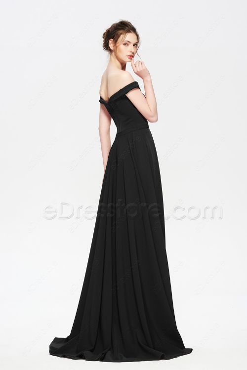 Black Off the Shoulder Evening Dress with side Pockets
