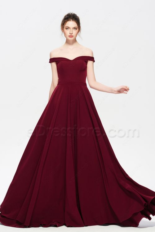 Burgundy Prom Dresses Long Off the Shoulder