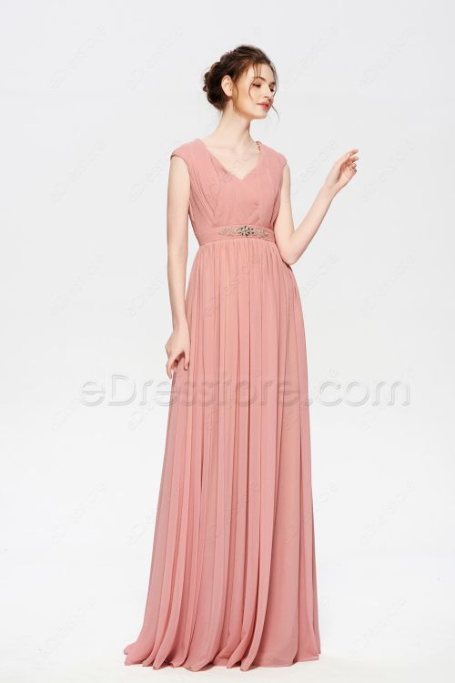 Dusty Rose Modest Mother of the Bride Dresses Long