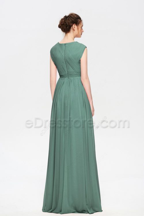 Modest Sage Green Bridesmaid Dresses Cap Sleeves