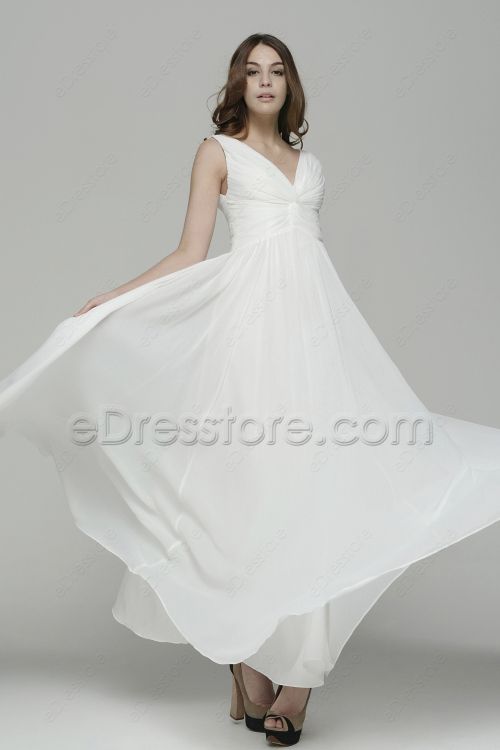 Simple Elegant V Neck Chiffon Beach Wedding Dresses