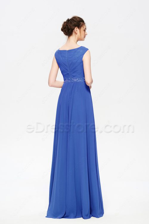 Beaded Modest Royal Blue Bridesmaid Dresses Long