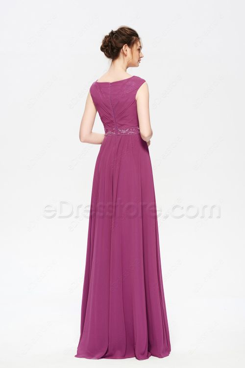 Dark Raspberry Modest Formal Dresses Evening Gown