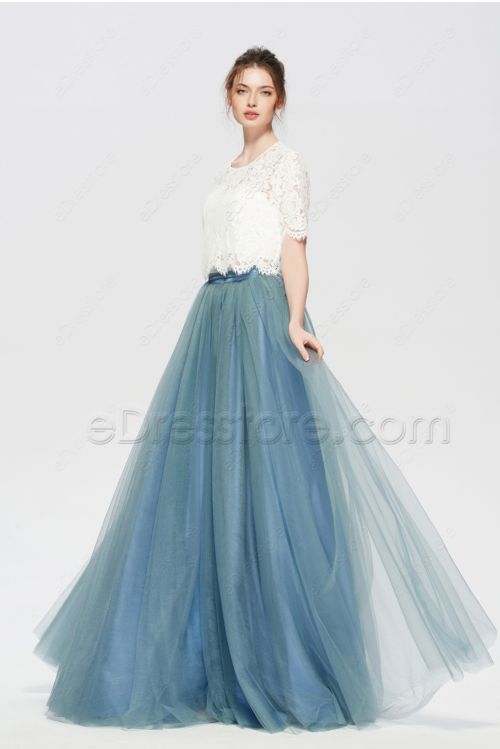 Dusty Blue Modest Bridesmaid Dresses with Bolero