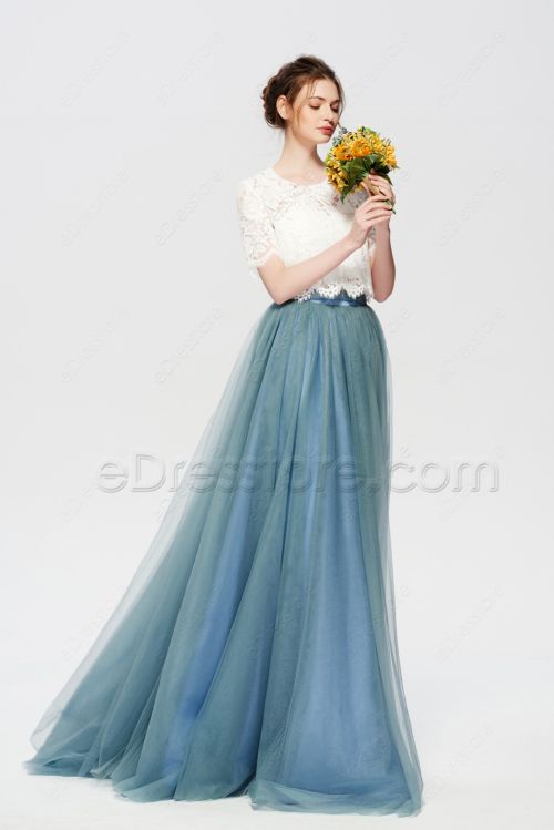 Dusty Blue Modest Bridesmaid Dresses with Bolero