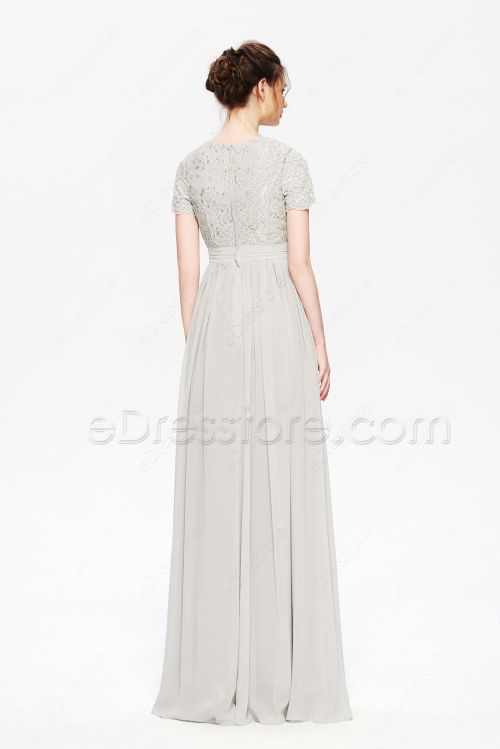 Platinum Grey Modest Bridesmaid Dress with Sleeves