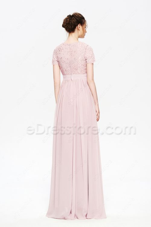 Modest Rose Gold Formal Evening Dresses with Sleeves