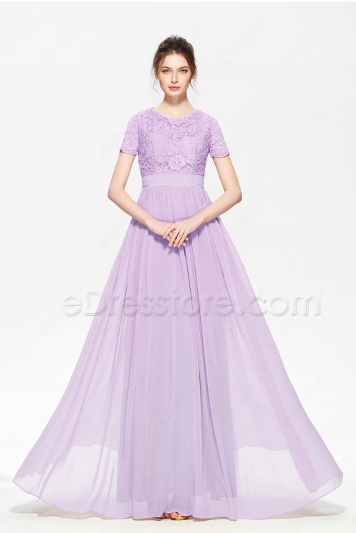 Modest Lavender Long Prom Dresses with Sleeves