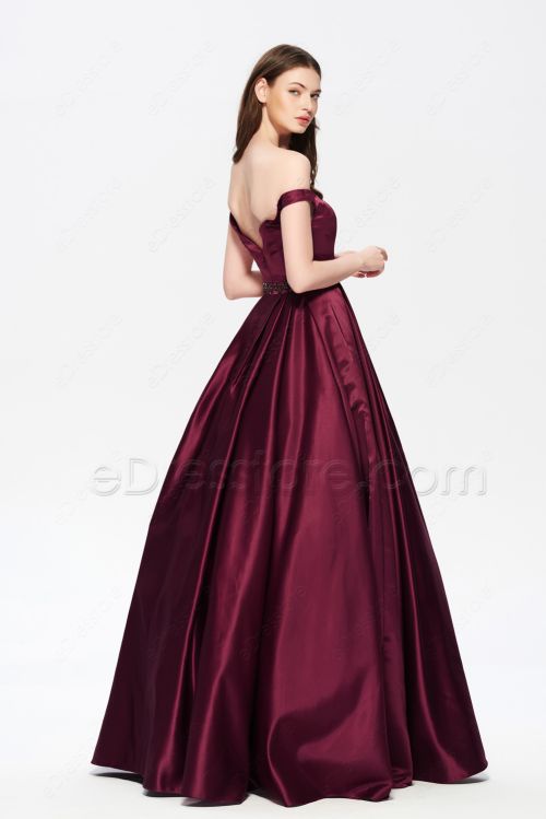Off the Shoulder Vintage Beaded Burgundy Prom Dresses Long