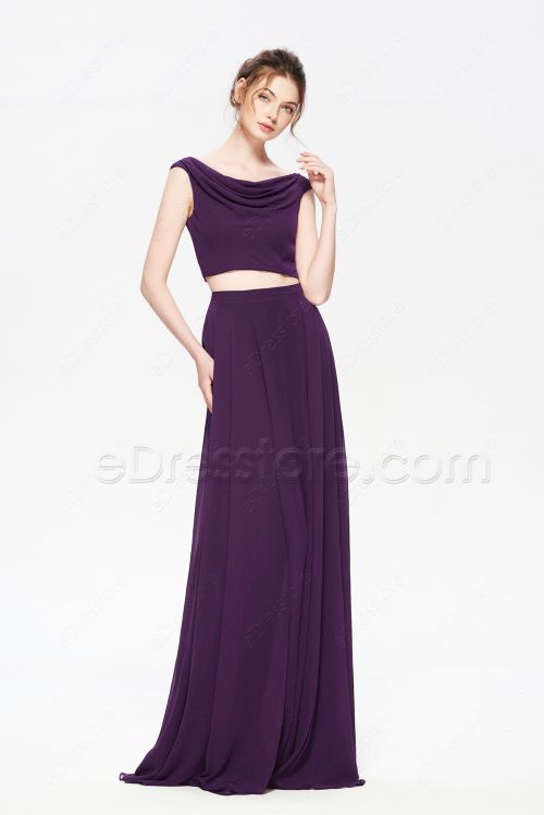 Plum Purple Two Piece Boho Prom Dress