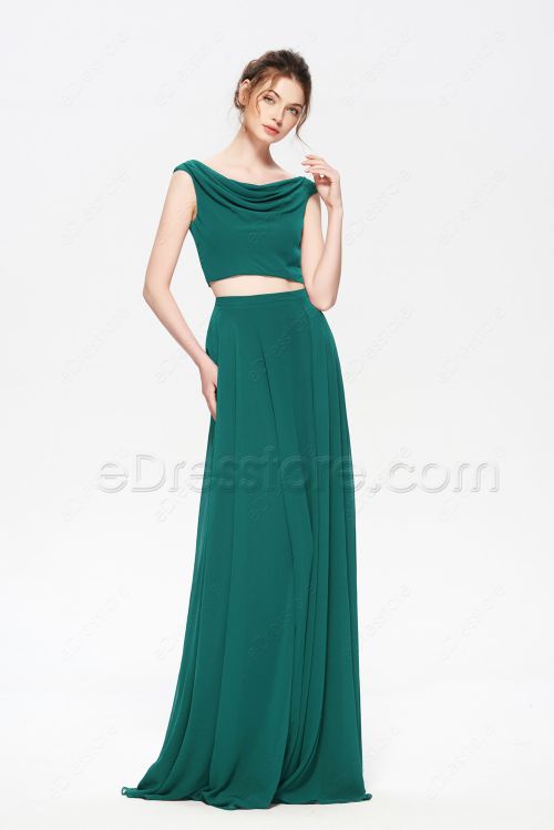Jade Green Two Piece Boho Bridesmaid Dresses Long