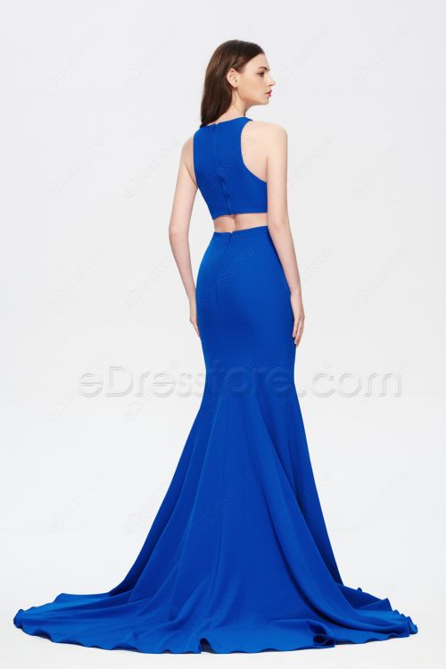 Royal Blue Mermaid Cut Out Prom Dress with Slit