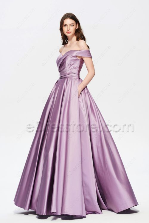 Dusty Lavender Off the Shoulder Ball Gown Prom Dresses