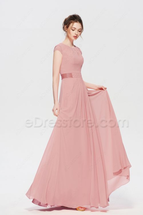 Modest Dusty Rose Mother of the Bride Dresses Cap Sleeves