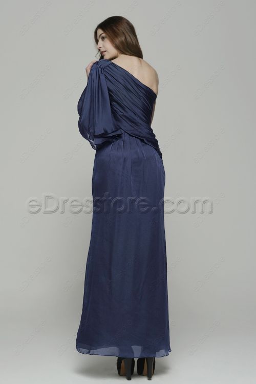One Shoulder Greyish Blue Trumpet Formal Dress