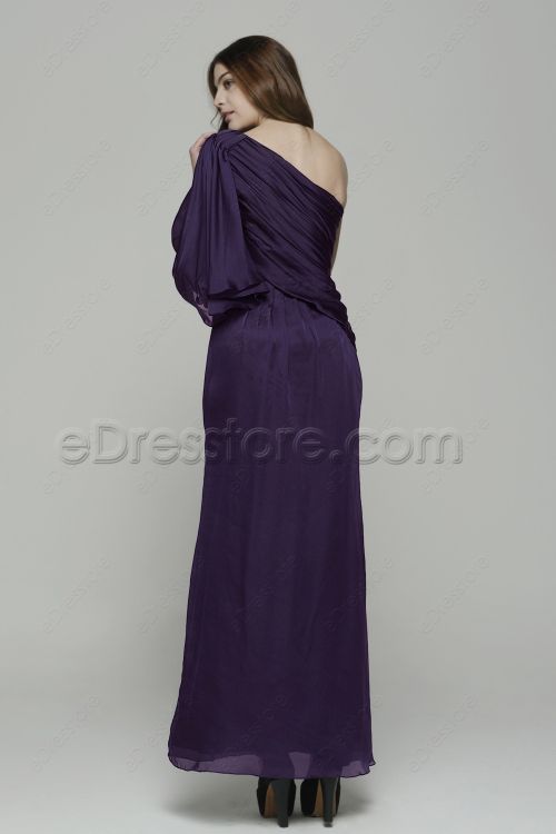 One Shoulder Dark Purple Evening Dresses