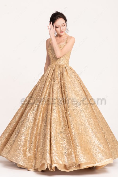 Sparkle Golden Princess Prom Dresses Long