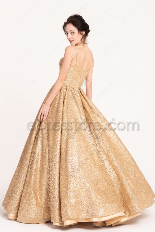Sparkle Golden Princess Prom Dresses Long