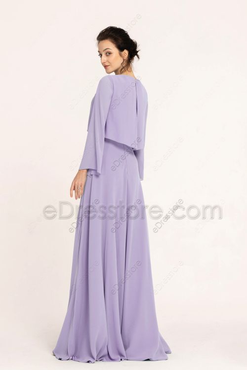 Modest Popover Lavender Bridesmaid Dresses with Sleeves