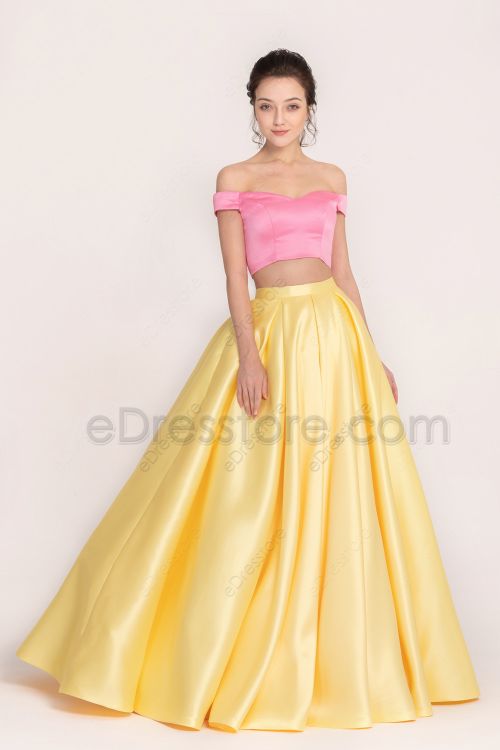 Mix n Match Pink Yellow Long Prom Dresses Ball Gown Two Piece