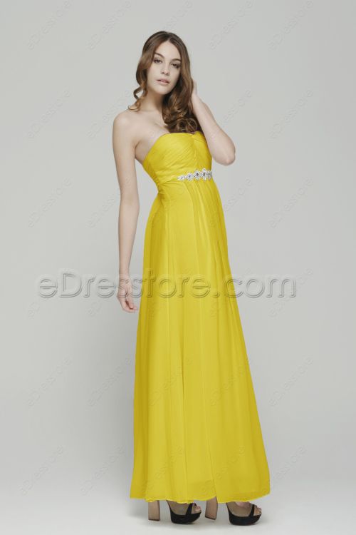 Sweetheart Yellow Evening Dress with Crystals