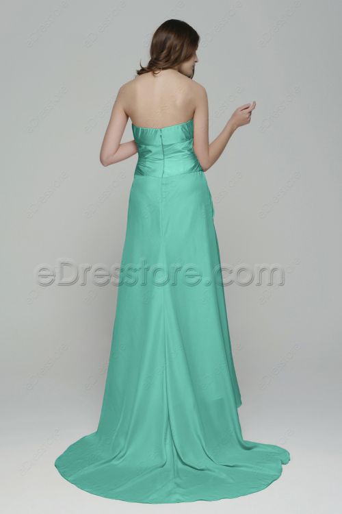 Notched Neckline Mint Green Evening Dresses with Train