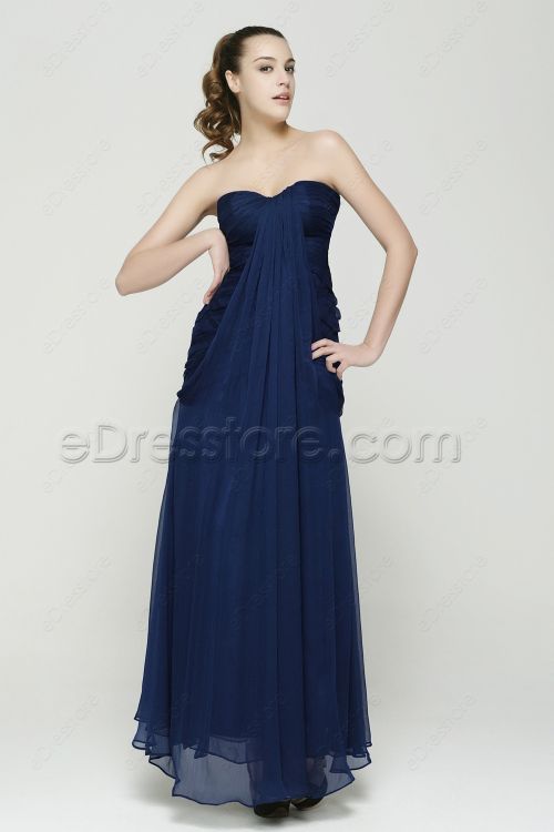 Sweetheart Trumpet Long Navy Blue Prom Dresses
