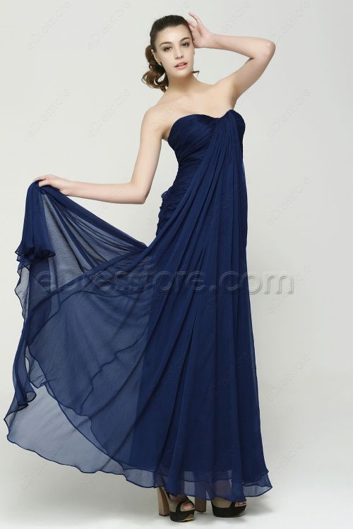 Sweetheart Trumpet Long Navy Blue Prom Dresses
