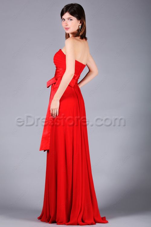 Strapless Red Chiffon Formal Dresses
