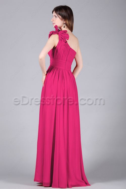 One Shoulder Hot Pink Long Prom Dresses