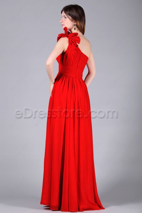 One Shoulder Folded Red Prom Dresses Long